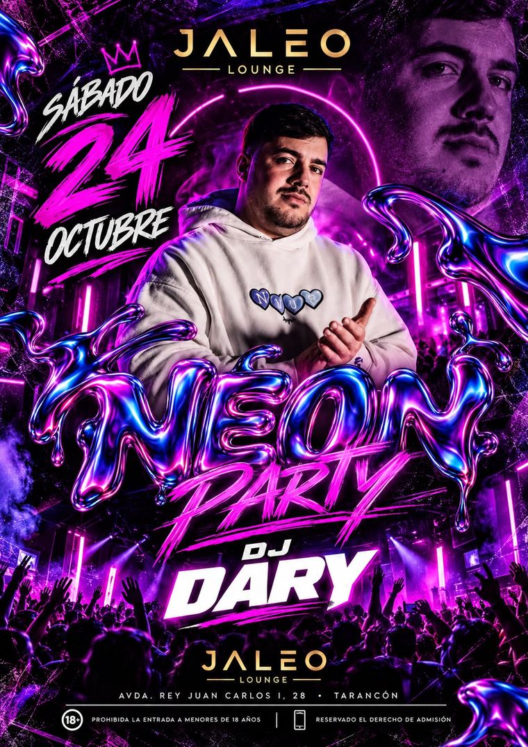 Cartel de la Neon Party con DJ Dary el sábado 24 de octubre en Jaleo Lounge